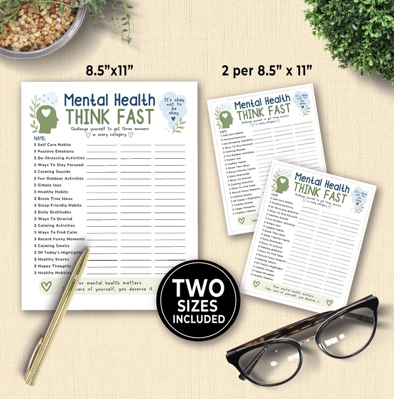 Think Fast Worksheet.pdf Printable Think Fast Mental Health Game for Adults Seniors Teens Mental ...