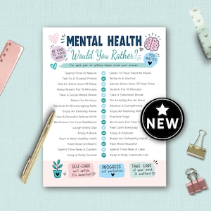 Mental Health Would You Rather Mental Health Game Coping Skills This or That Game Group Therapy Icebreaker Games Self Care Activity GAD102