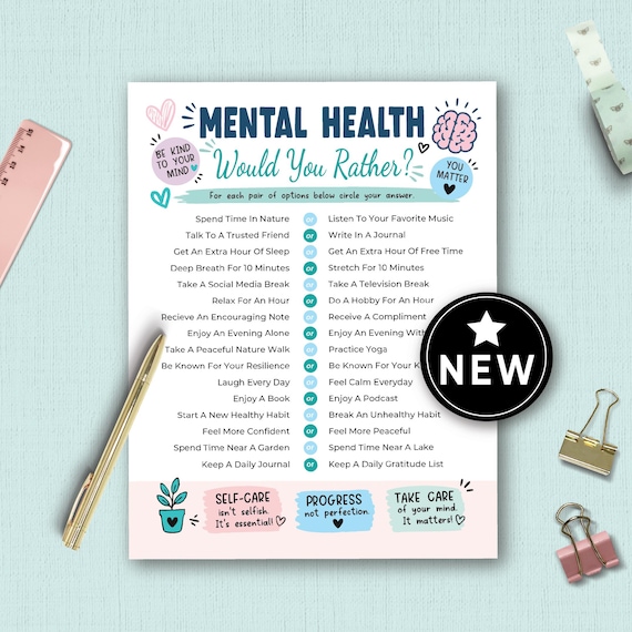 Mental Health Would You Rather Mental Health Game Coping Skills This or That Game Group Therapy Icebreaker Games Self Care Activity GAD102