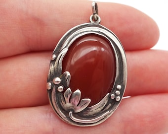 Sterling carnelian pendant, 925 carnelian pendant, Denmark sterling style pendant, Danish style pendant, carnelian cabochon, sterling charm