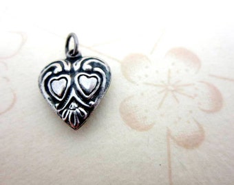 Art Nouveau sterling silver puffy heart charm pendant! Sterling heart charm, sterling heart pendant, 925 heart charm, silver heart charm