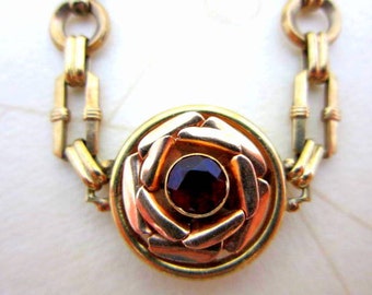 14k Art Deco bracelet, 14k rose gold, 1920's bracelet, rose bracelet, 14k garnet bracelet, flapper bracelet, 1920's bracelet, 14k bracelet