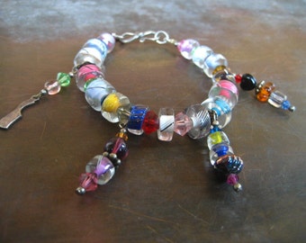 Sterling silver bead bracelet, lampwork bracelet, hand made bead bracelet, charm bracelet, 925 bracelet, colorful bracelet, rainbow bracelet