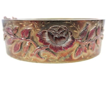 Victorian Aesthetic Cuff, Sterling Victorian Cuff,  Sterling gilt cuff, floral cuff, flower cuff, rose cuff, Aesthetic Movement, 1800's