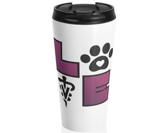 Vaso térmico para técnico veterinario / Vaso térmico LOVE con estampado de pata / Regalo para técnico veterinario, enfermero veterinario y amante de los animales.