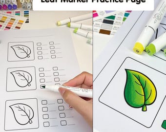 Leaf Marker Practice Page Printable, Coloring Worksheet with Color Tracking, Botanical Swatch Sheet PDF