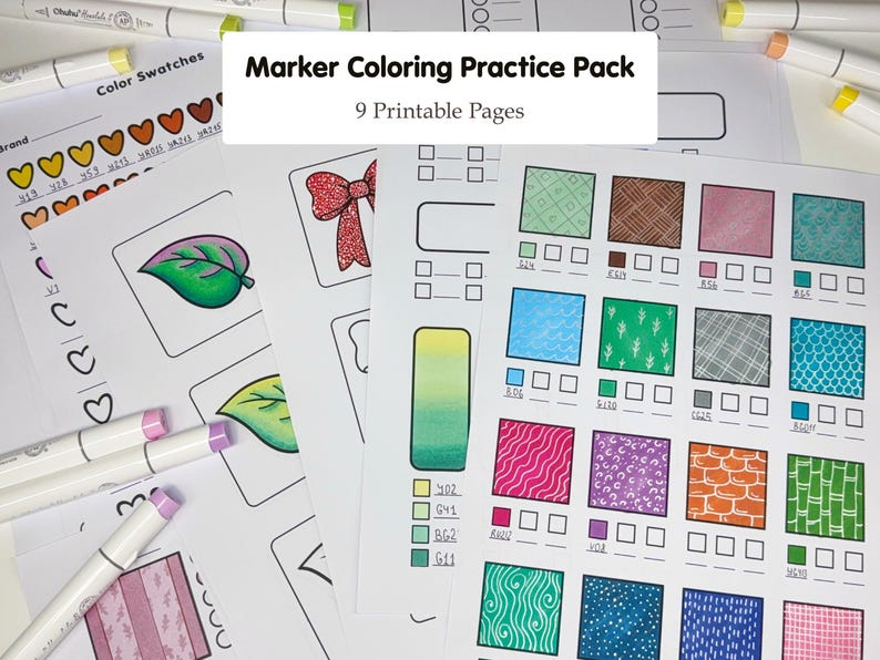 Marker Practice Pages Printable, Coloring Pages, Blending & Swatch ...