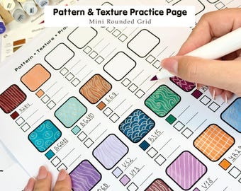 Mini Pattern Practice Page Printable, Rounded Square Grid, Texture & Blending Worksheet for Markers (1 Page PDF)