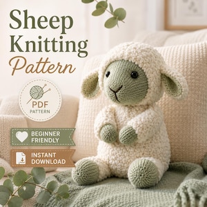 Patrón de tejido de oveja en PDF / Oveja esponjosa, Teje un osito de peluche, Juguete de peluche de cordero suave, Tutorial de regalo para bebés y niños, Peluche de animal de peluche hecho a mano