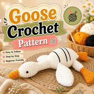 Modèle d'oie au crochet (PDF) | Petite oie sans couture, peluche géante amigurumi, décoration à poser, CrochetGrove, décoration de chambre d'enfant, oie géante endormie