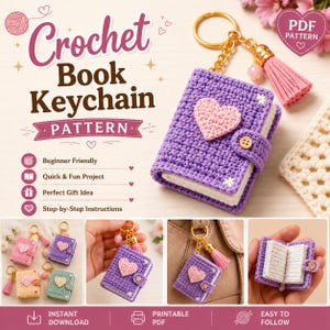 Crochet Book Keychain Pattern PDF | Mini Book Bag Charm,Amigurumi Book Keychain, Beginner Crochet Pattern,Book Lover Gift | instant Download