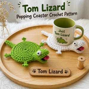 Funny Lizard Crochet Coaster Pattern | Gecko Mug Rug, Tom Lizard Popping Coaster, Amigurumi Cup Holder, Mug Rug Tutorial | Easy Download PDF