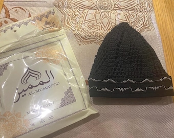 Al-mumayyiz Masri Kufi-hoed: handgestikt katoen, zwart, maat L