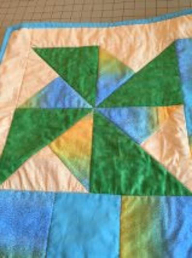 Lap Quilt Pinwheel quilt green light blue Yellow