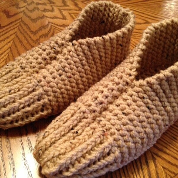 Slippers Mens Buff and Buff Fleck knitted