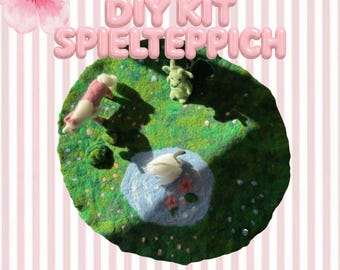 DIY KIT NASSFILZTEPPICH | Nassfilzen für Anfänger | Komplettset zum Selbermachen | Spielteppich Ø 80 cm | Geschenk
