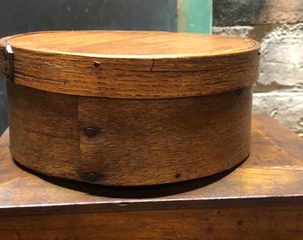 Primitive Handmade Brown Fabric Covered Pantry Shaker Hat Box Civil War