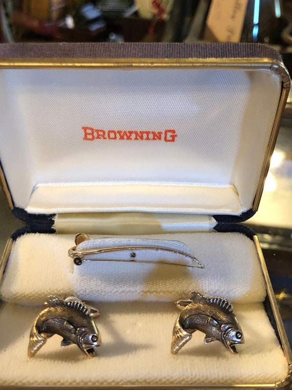 Vintage Hickok Fishing Tie Bar and Cuff Links,Fishing… Gem