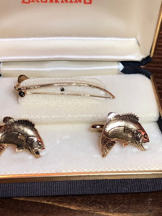 Vintage Hickok Fishing Tie Bar and Cuff Links,Fishing… Gem