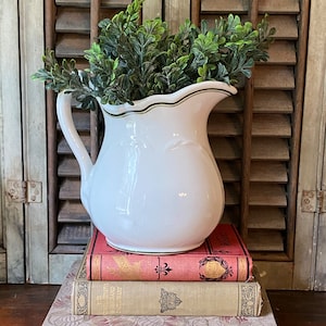 Antique Sterling Ironstone Picture,White with Green Trim,Milk Picture