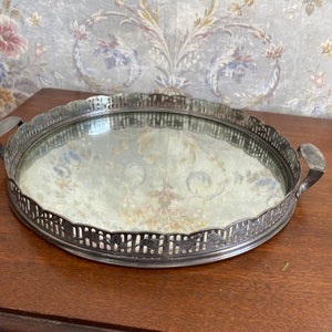 Vintage Antique Silver Plateau mirrored Vanity Tray with Handles,Dresser Mirror