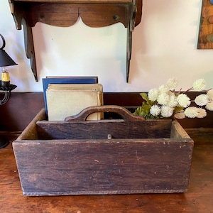Antique Primitive Wooden Carrying Tool Box/Utensil Box