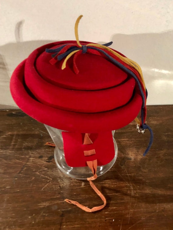 Vintage Belvedere Felted Wool Childs  Hat,Red Felt