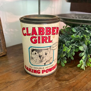 Vintage Clabber Girl Baking Powder Tin Can,Collectible Spice Tins,Antique Spice Tin,Primitive Kitchen Decor, Food Photo Prop