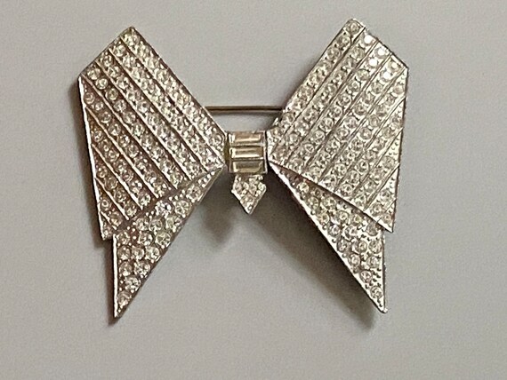Large Vintage Paste and Rhinestone Bow Pin/Brooch… - image 8
