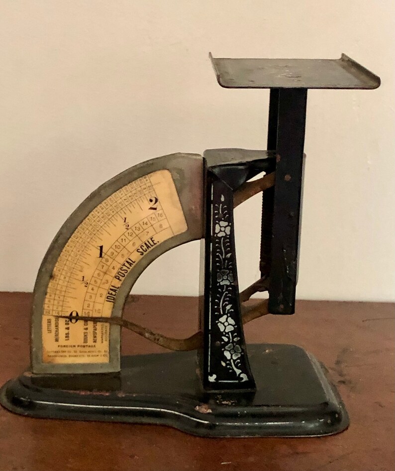 Antique Early 1900s Ideal Postal Scale Black With White Tole Etsy