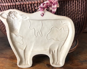 Vintage Brown Bag Cookie Art Cow Mold,Hill Design Inc. 1986,Stoneware Mold