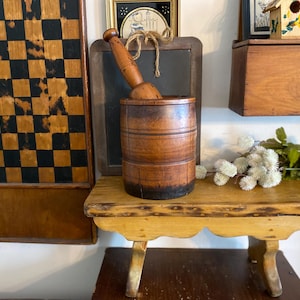 1800’s Hand Turned Solid Wood Mortar and Pestle,Primitive Treenware