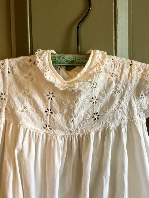 Antique Eyelet Baby Christening Gown with Bonnet - image 1