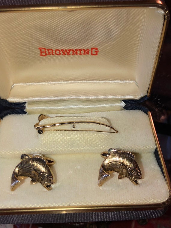 Vintage Hickok Fishing Tie Bar and Cuff Links,Fishing… Gem