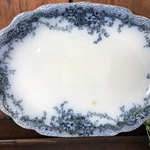 19th Century Alfred Meakin Albemarle Porcelain Serving Platter England,Rare,Blue Transfer-ware,Blue Flow