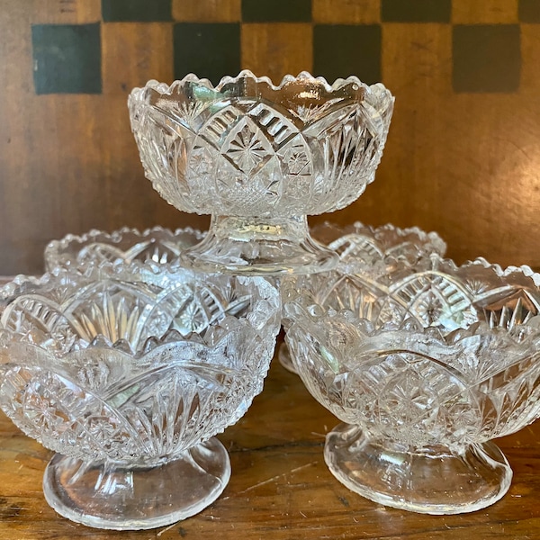 EAPG Footed Berry Bowls,Antique Glassware,Set of Five, Food Photo Prop