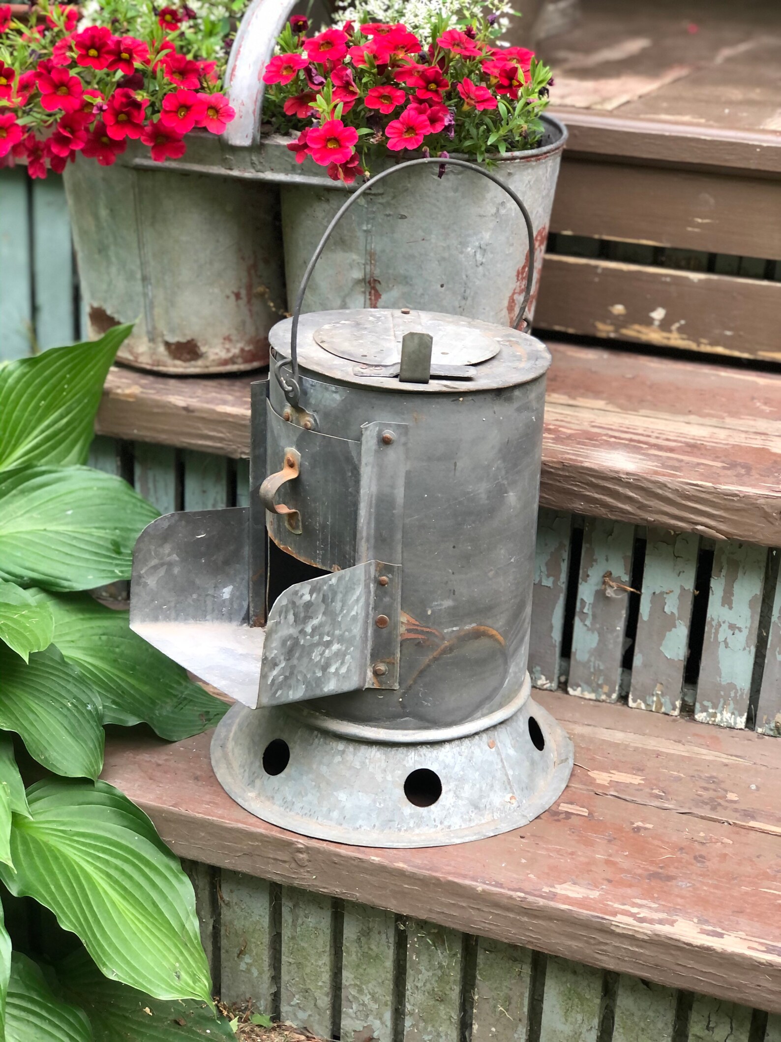 Vintage Galvanized Grain Binfarmhouse Garden Decorplanter Etsy