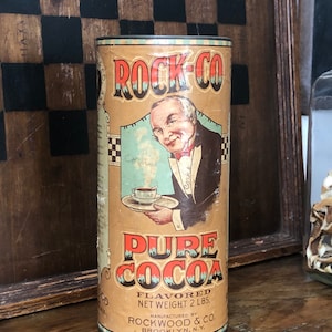 Early Rock-Co Pure Cocoa Tin,Rare Collectible Tin,Primitive Tin