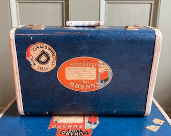 Small Vintage Blue Suitcase,1950’s,Queen Mary