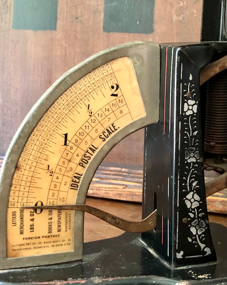 Antique Early 1900s Ideal Postal Scale Black With White Tole Etsy