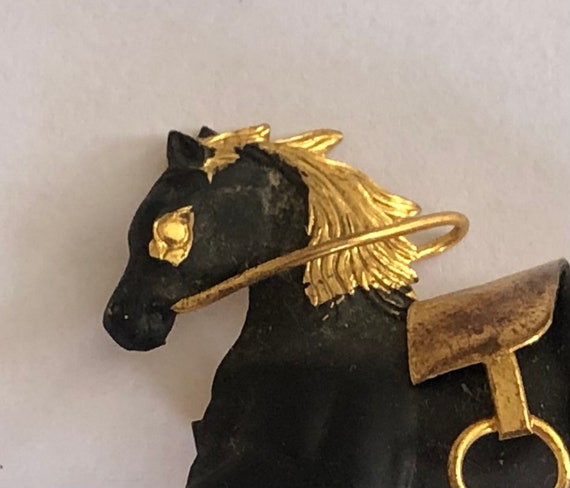 Vintage black Painted Metal Horse Brooch,Czechosl… - image 6