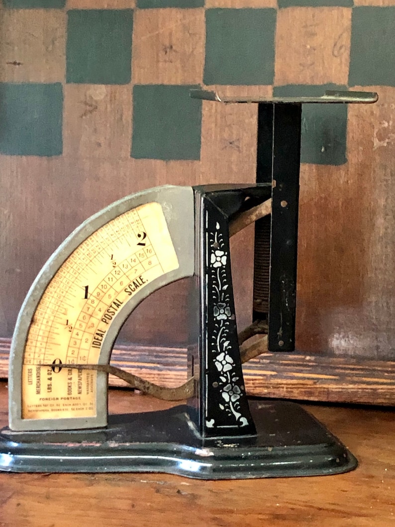 Antique Early 1900s Ideal Postal Scale Black With White Tole Etsy