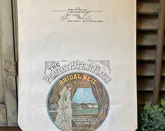 Early New Old Stock Paper Bridal Veil Flour Bag,Niagra Falls Milling Company,Lockport,NY Office