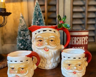 Vintage Christmas Novelty Japan Santa Claus Picture and Mugs,Highly Collectible Set