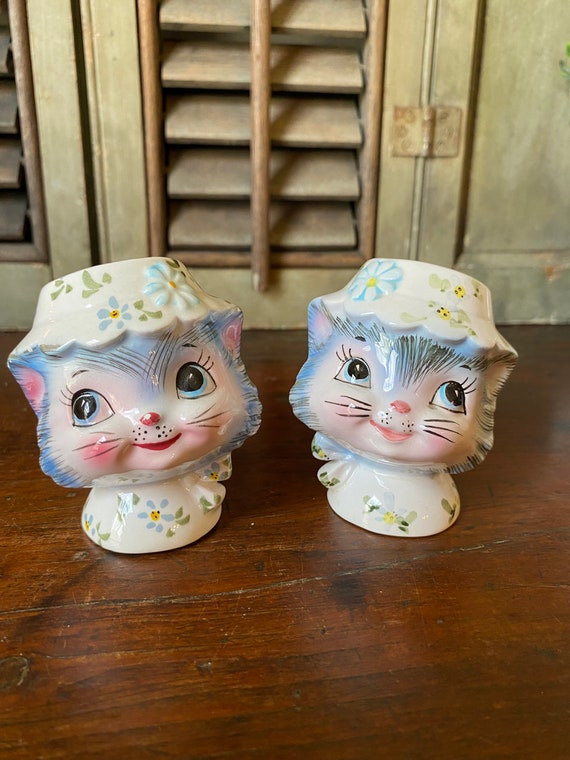 LEFTON Miss Priss salt&pepper 2 猫顔 塩胡椒入れ Vintage Lefton Miss Priss Kitty Salt and Pepper Shakers - Made in