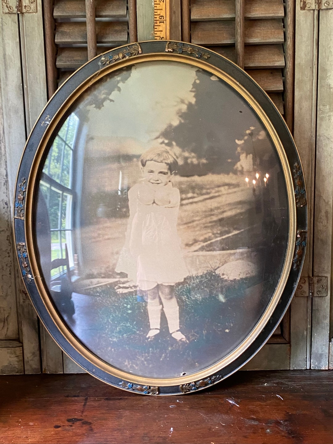 Antique Picture Frame With Convex Glass Etsy