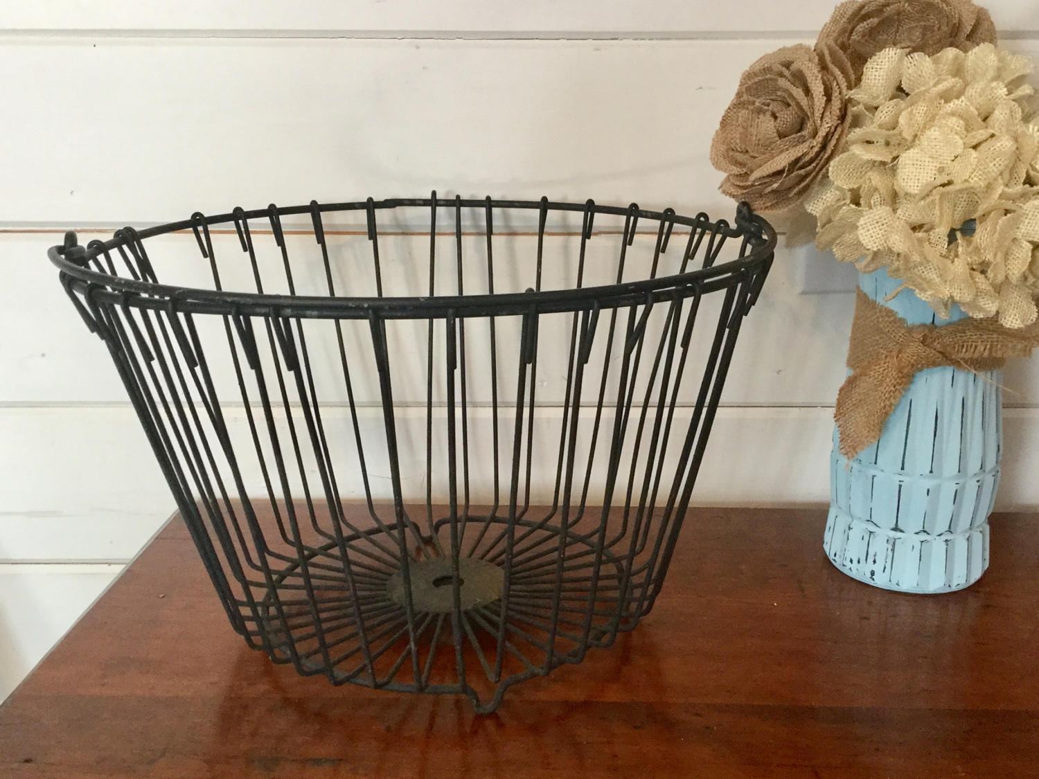 Vintage metal egg gathering basket Egg basket Vintage Etsy