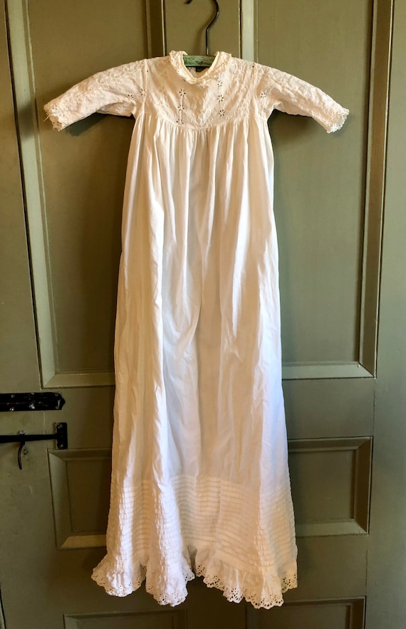 Antique Eyelet Baby Christening Gown with Bonnet - image 3