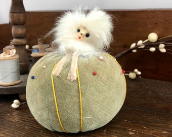 Large Vintage Pin Cushion with Tape Measurer,Poodle,Made in Japan,Collectible Sewing Notions