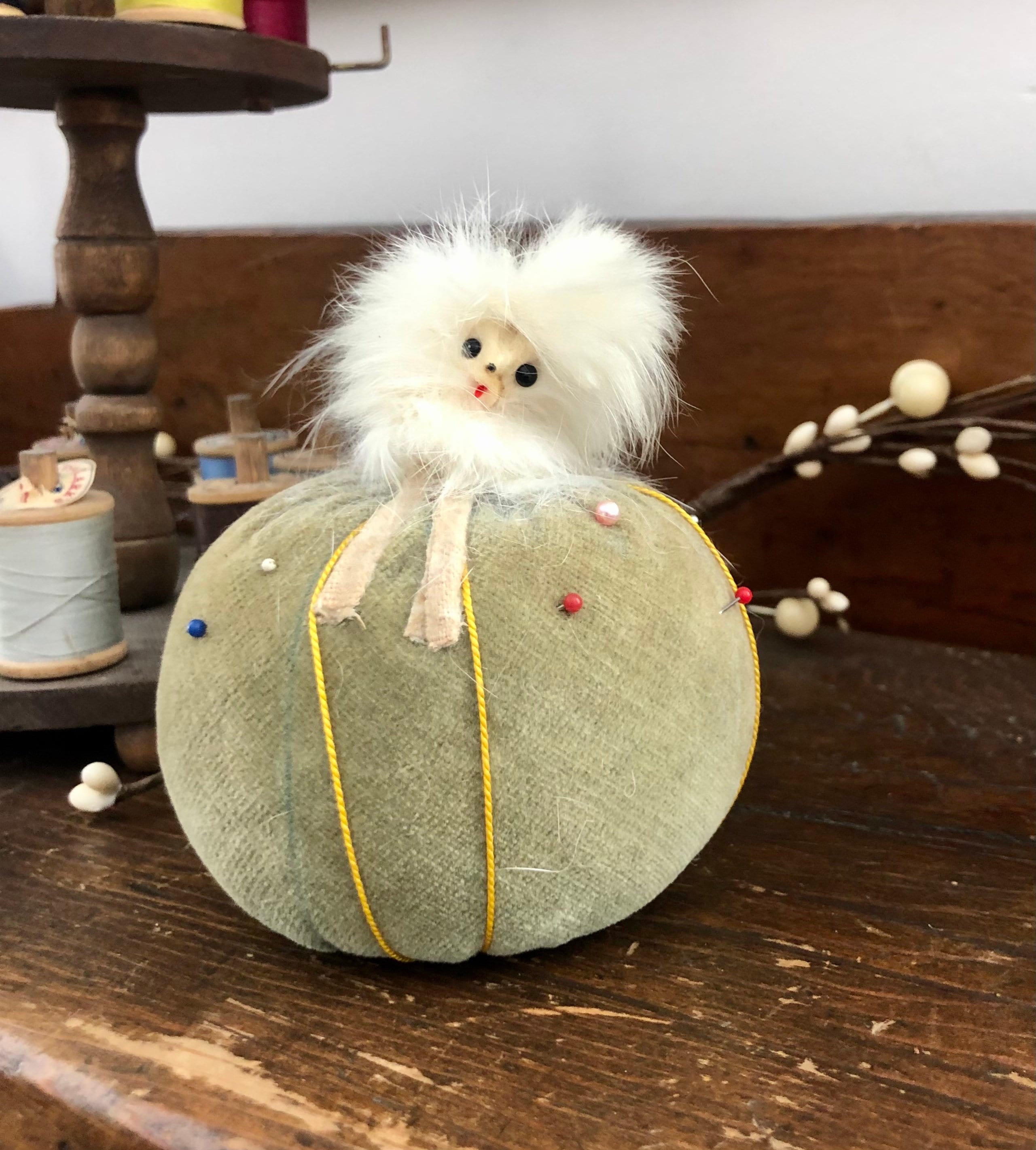 Large Vintage Pin Cushion With Tape Measurer,poodle,made in Japan